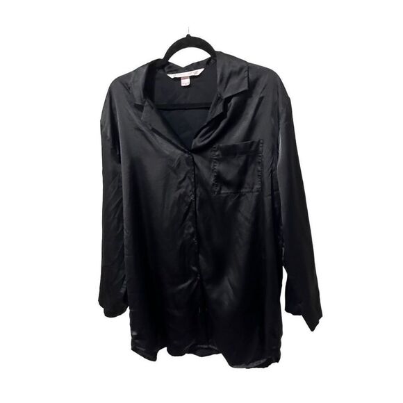 Victoria's Secret Black Two Piece Satin Camisole Tunic Button Front Pajamas M - Picture 6 of 15